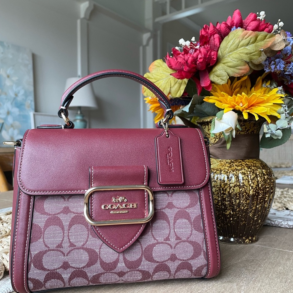 Coach Morgan Top Handle in Signature Chambray Wine with Leather - NWOT